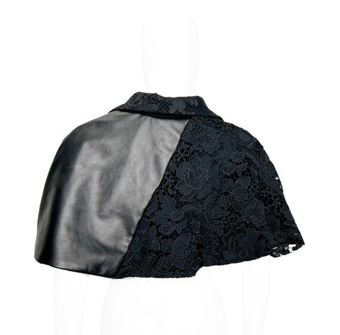 Black Asymmetrical Lace and Leather Cape