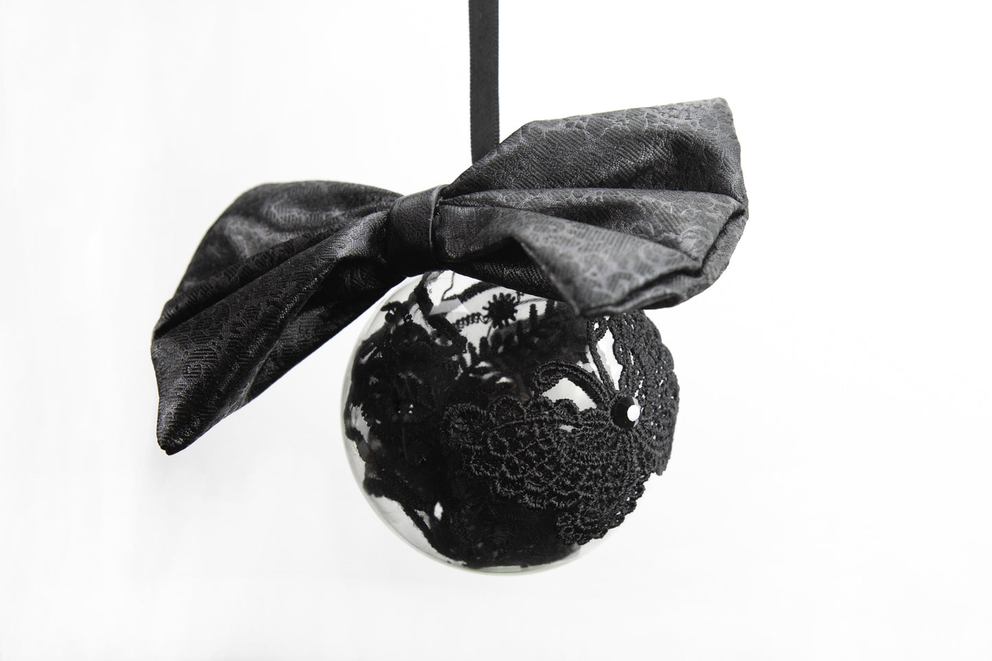 Black Bow Version III Glass Ornament