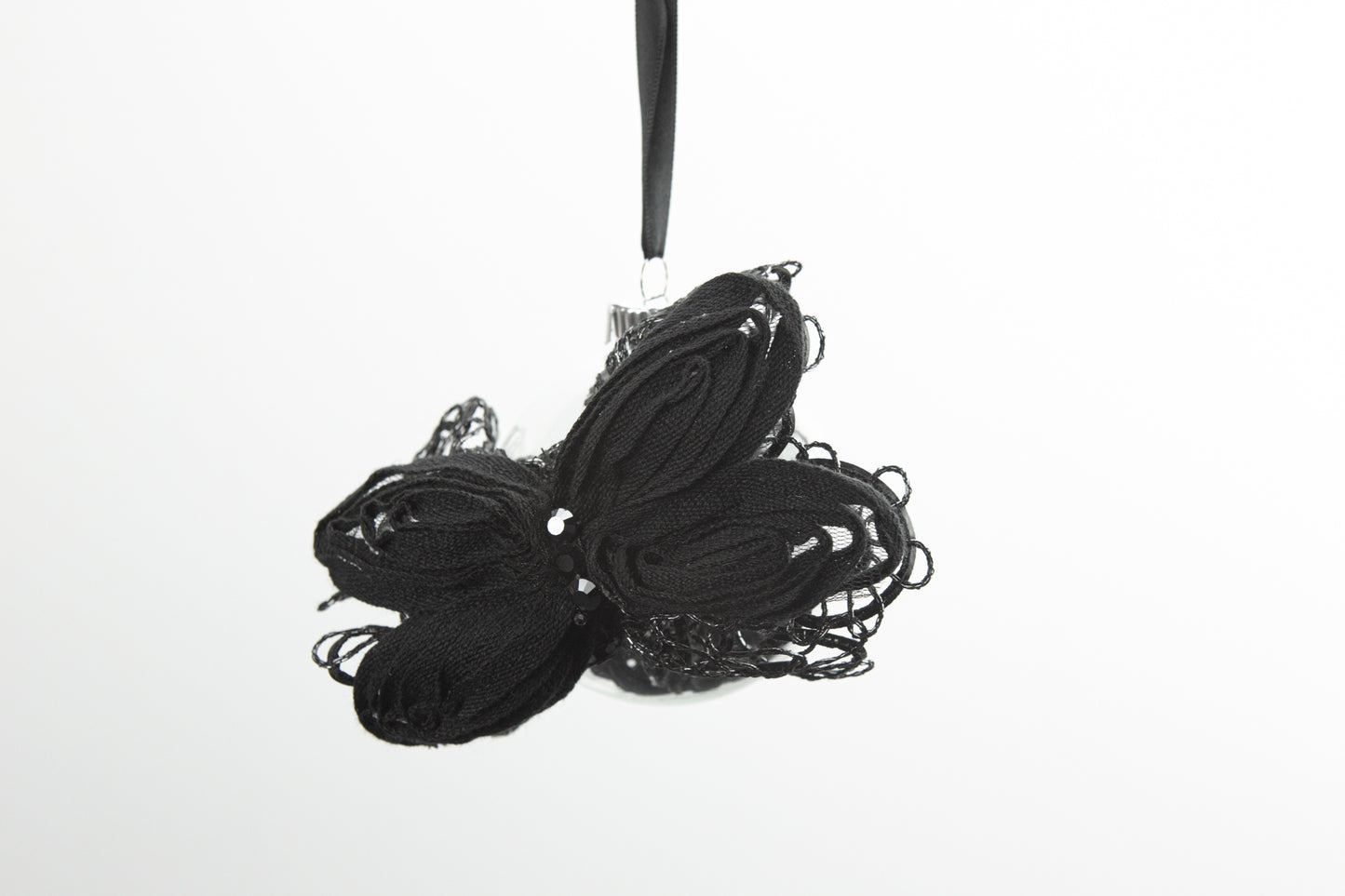 Black Bow Version II Glass Ornament