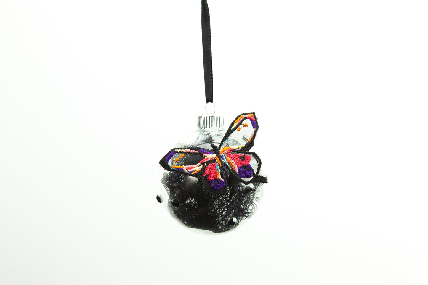 Multi Color Butterfly Glass Ball Ornament