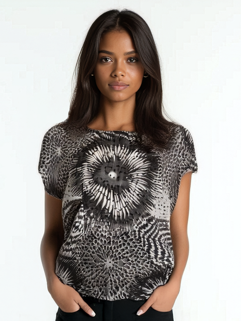 Black and Off White Sequined Dolman Top