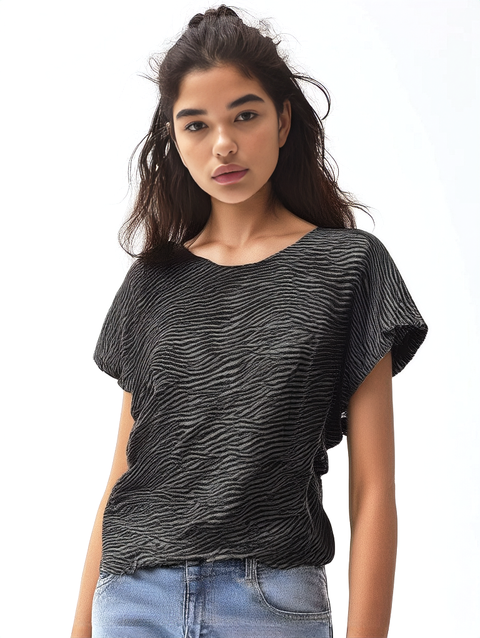 Black and Gray Animal Print Dolman Top