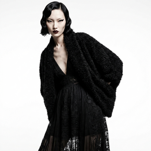 Black Faux Shearling Cocoon Open Sweater Jacket