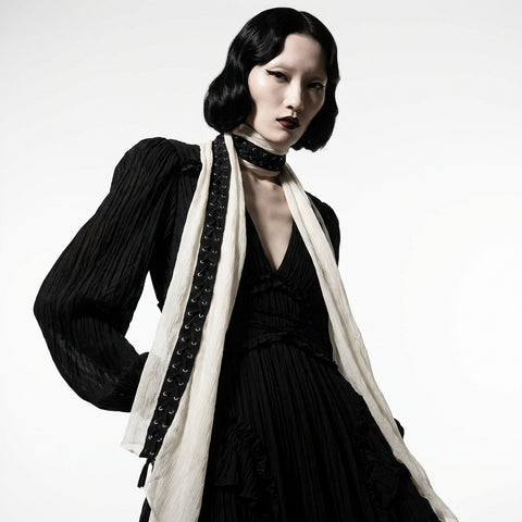 Off White Silk Crinkle Scarf with Grommets