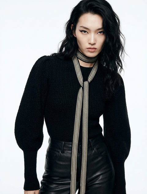 Black Chain Rows Skinny Scarf