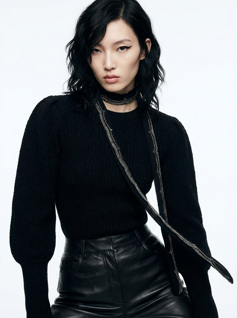 Black Metallic Beaded Skinny Scarf