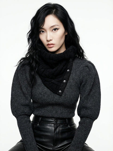 Black Ruched Snap Cowl