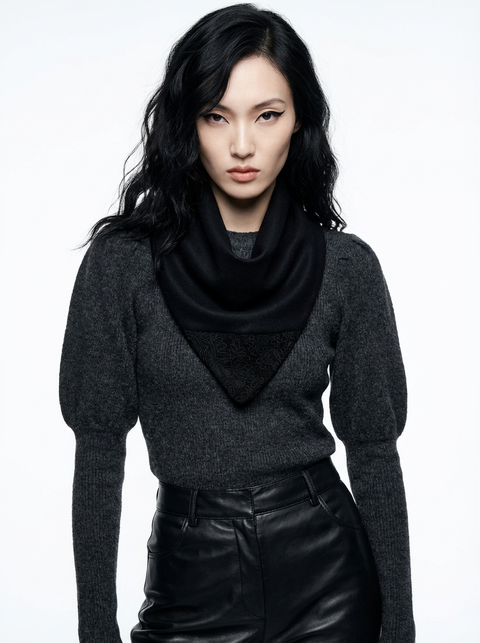 Black Wool with Lace Panel Neckerchief