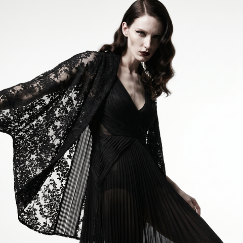 Black Floral Burnout Oversized Cocoon Open Sweater Jacket