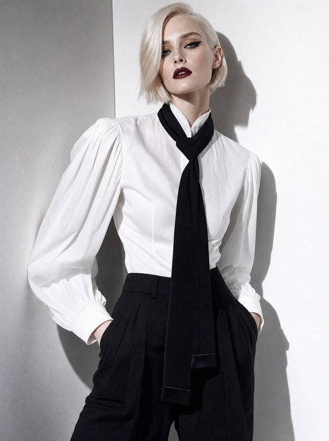 Black with Leather Tip Skinny Scarf