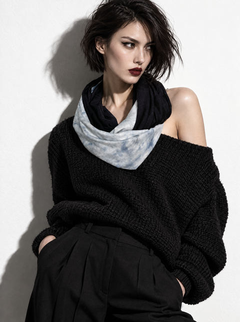 Sky Blue Tie Dye Brushed Knit Infinity Scarf