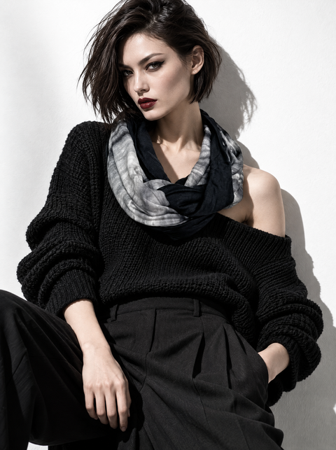 Black and Gray Tie Dye Knit Infinity Scarf