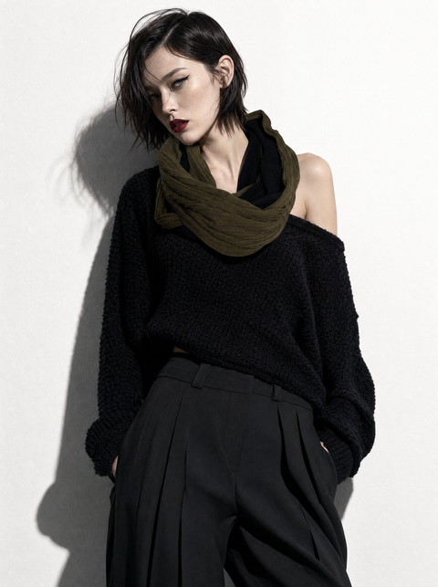 Olive Green Pleated Infinity Scarf