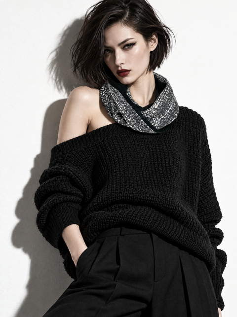 Gray and Black Graphic Infinity Scarf