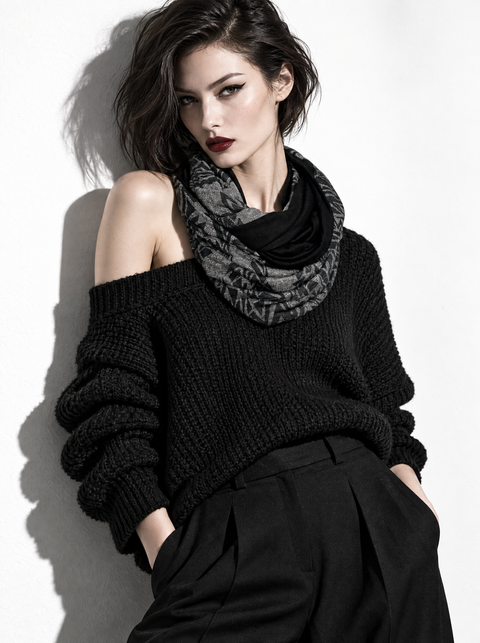 Gray and Black Tribal Knit Infinity Scarf