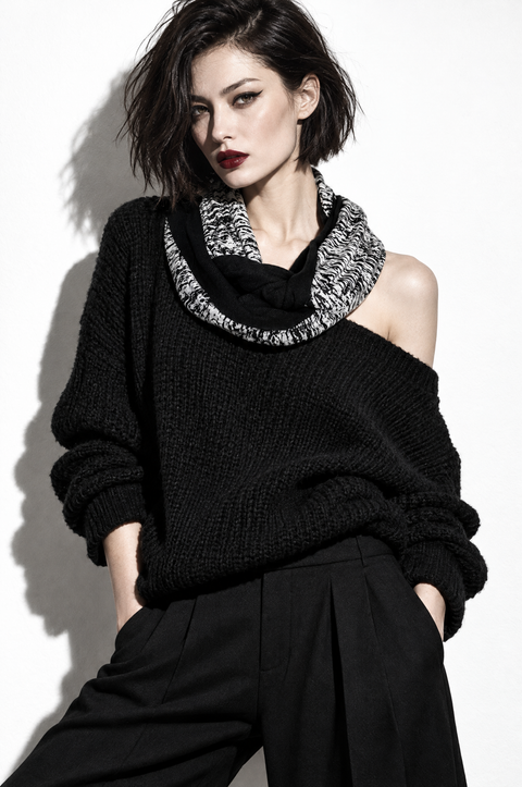Black and Silvery White Bark Print Infinity Scarf