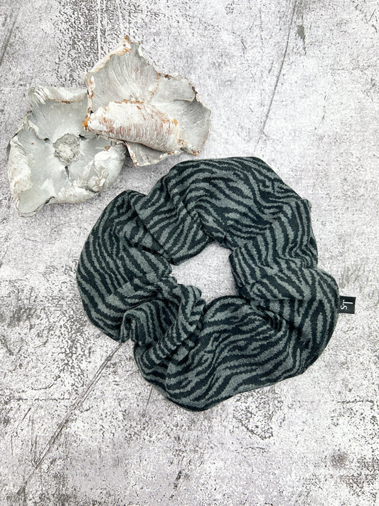 Gray and Black Zebra Print Knit Extra Large Hair Scrunchie SCR00038