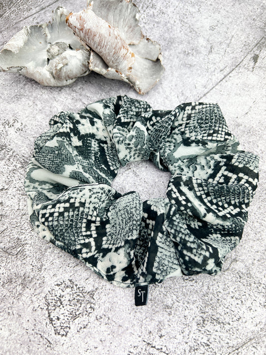 Black and Gray Snake Print Knit Extra Large Hair Scrunchie SCR00039