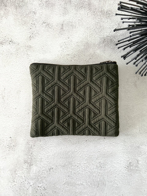 Olive Green Quilted Zipper Pouch