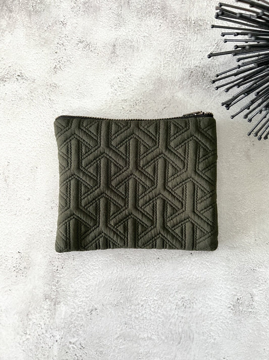 Olive Green Quilted Zipper Pouch  BAGG00068