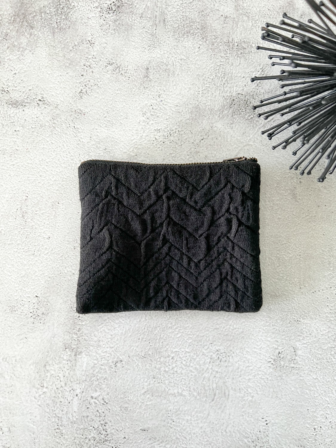 Black Wool Chevron Zipper Pouch  BAGG00073