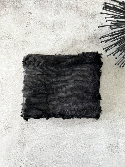 Black Faux Feather Zipper Pouch