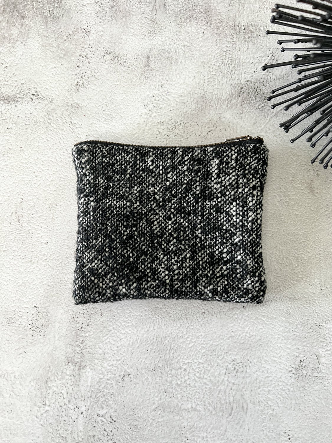 Black and White Tweed Zipper Pouch  BAGG00069