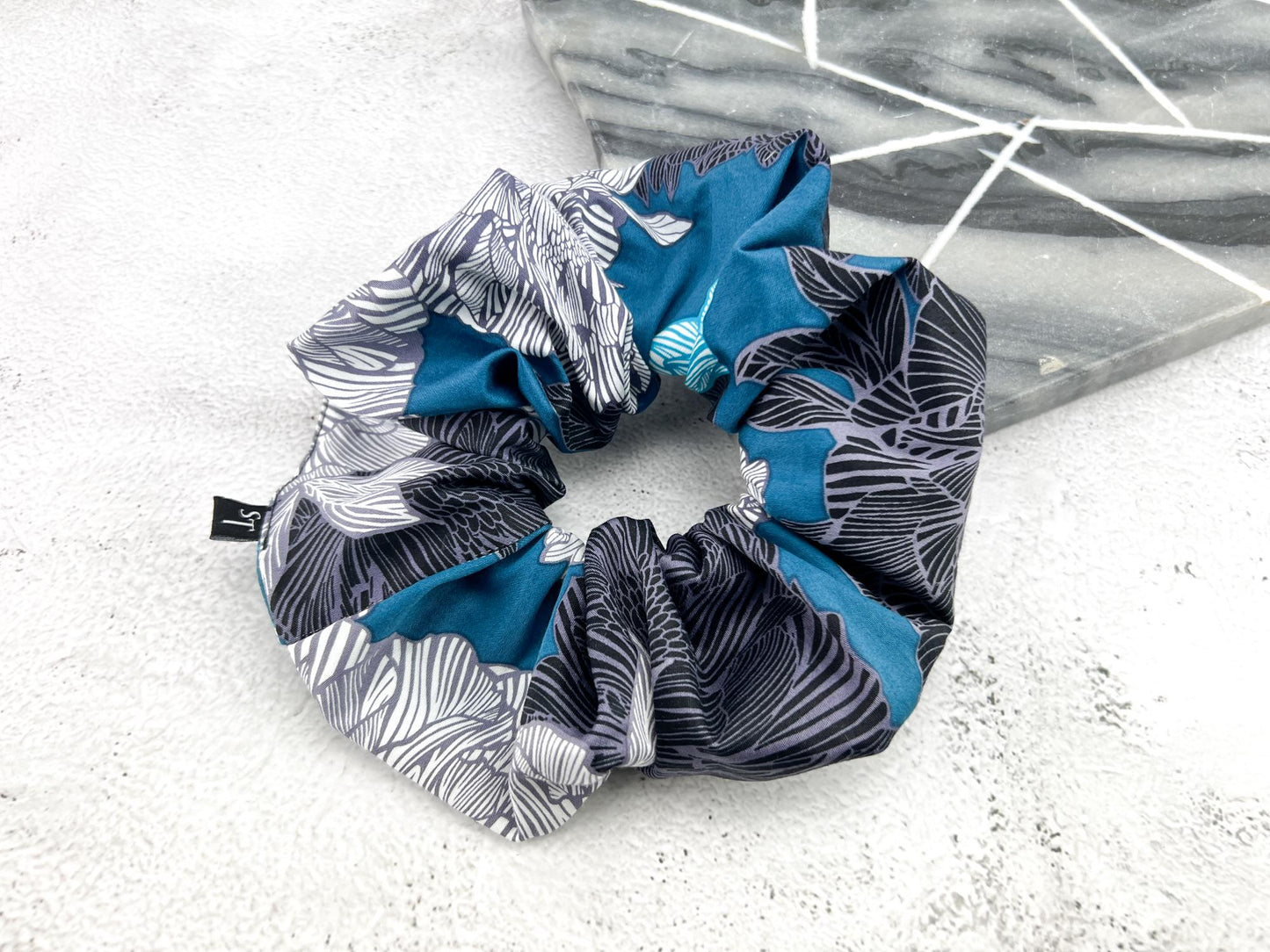 Teal Floral Tie Dye Extra Large Hair Scrunchie SCR00042