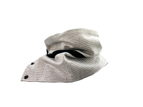 Beige Faux Crackled Leather Snap Scarflette Cowl