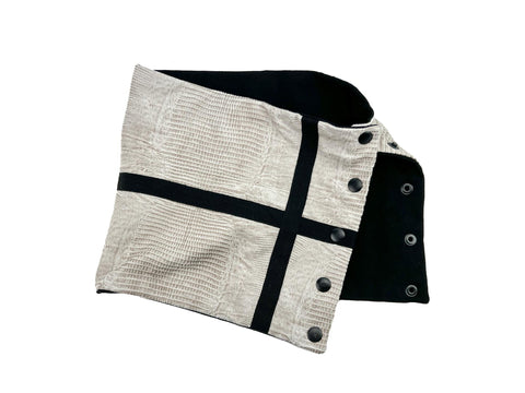 Beige Faux Crackled Leather Snap Scarflette Cowl