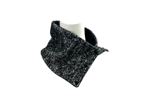 Black and White Tweed Cowl Snap Scarflette SCF0014