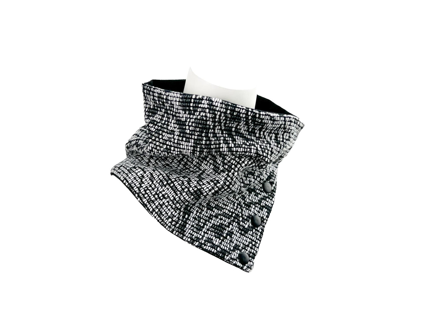 White and Black Milior Woven Cowl Snap Scarflette SCF00144