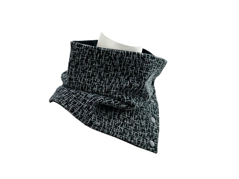 Black and Gray Cross Hatch Woven Snap Scarflette Cowl