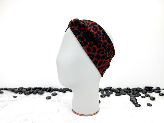 Maroon and Black Leopard Print Sweater Knit headband HDB00077