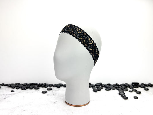 Black and Gold Stretch Lace Headband HDB00080