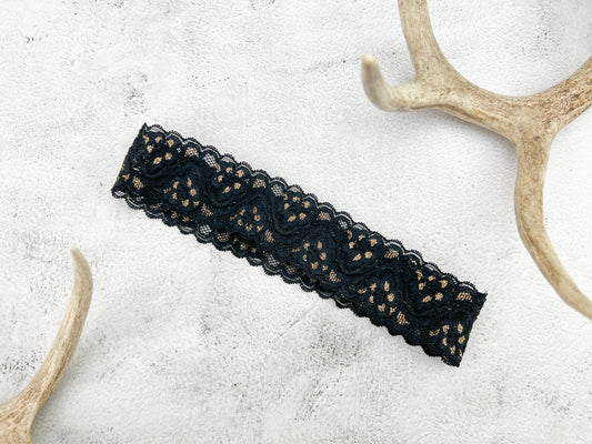 Black and Gold Stretch Lace Headband HDB00080