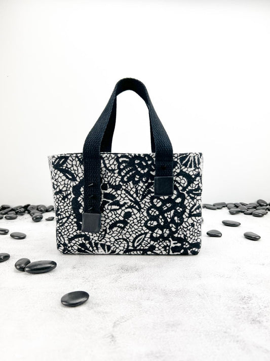 Black and Cream Floral Wool Mini Tote Bag BAGG00082