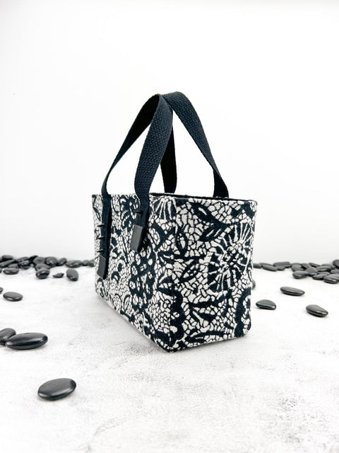 Black and Cream Floral Wool Mini Tote Bag BAGG00082