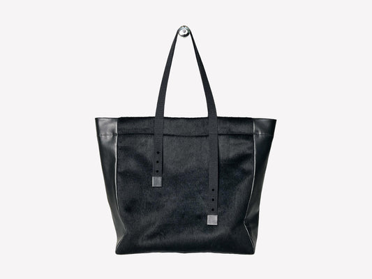 Black Brushed Wool and Lambskin Panel Large Tote Bag BAGG00089