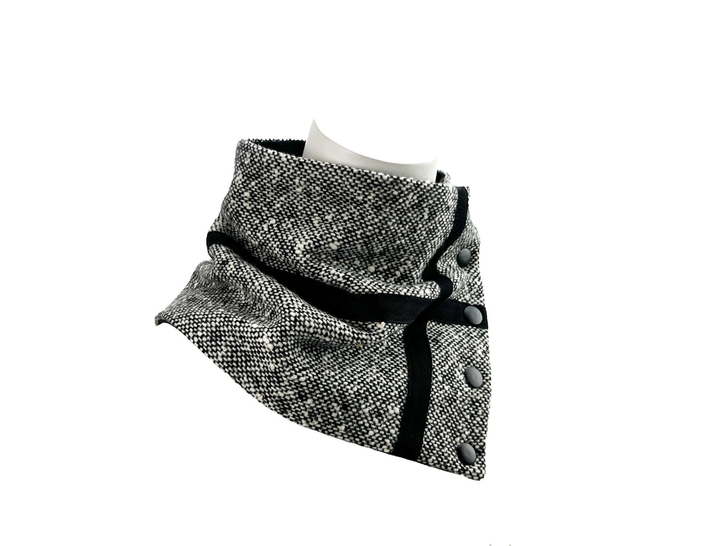 Black and Cream Tweed Cowl Snap Scarflette SCF00141