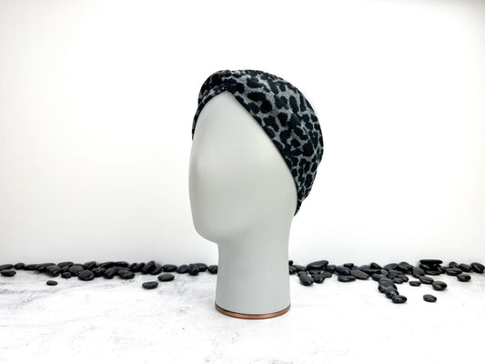 Gray and Black Leopard Print Sweater Knit headband HDB00078