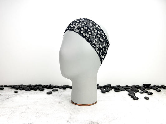 Black and White Wide Stretch Lace Headband HDB00085