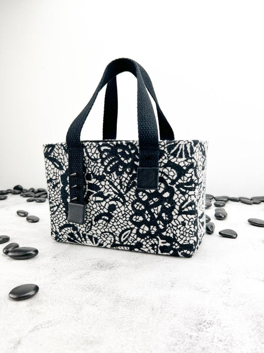 Black and Cream Floral Wool Mini Tote Bag BAGG00082