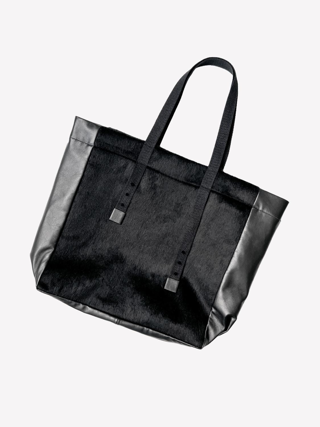 Black Brushed Wool and Lambskin Panel Large Tote Bag BAGG00089