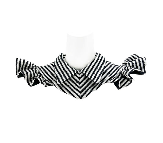 Black and White Silk Blend Stripe Neck Collar SPP00099