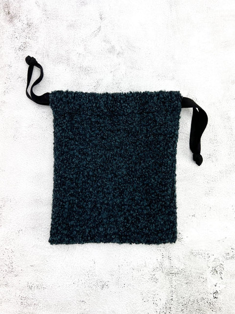 Prussian Blue Boucle Drawstring Bag