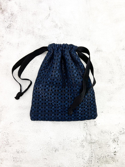 Navy Fancy Open Weave Drawstring Bag BAG00095