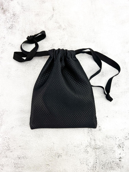 Black Silk Pique Drawstring Bag BAG0009