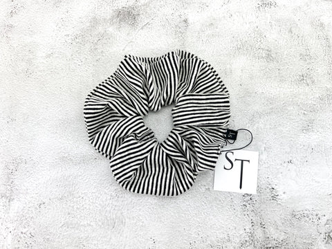 Black and White Pinstripe Knit Extra Large Hair Scrunchie
