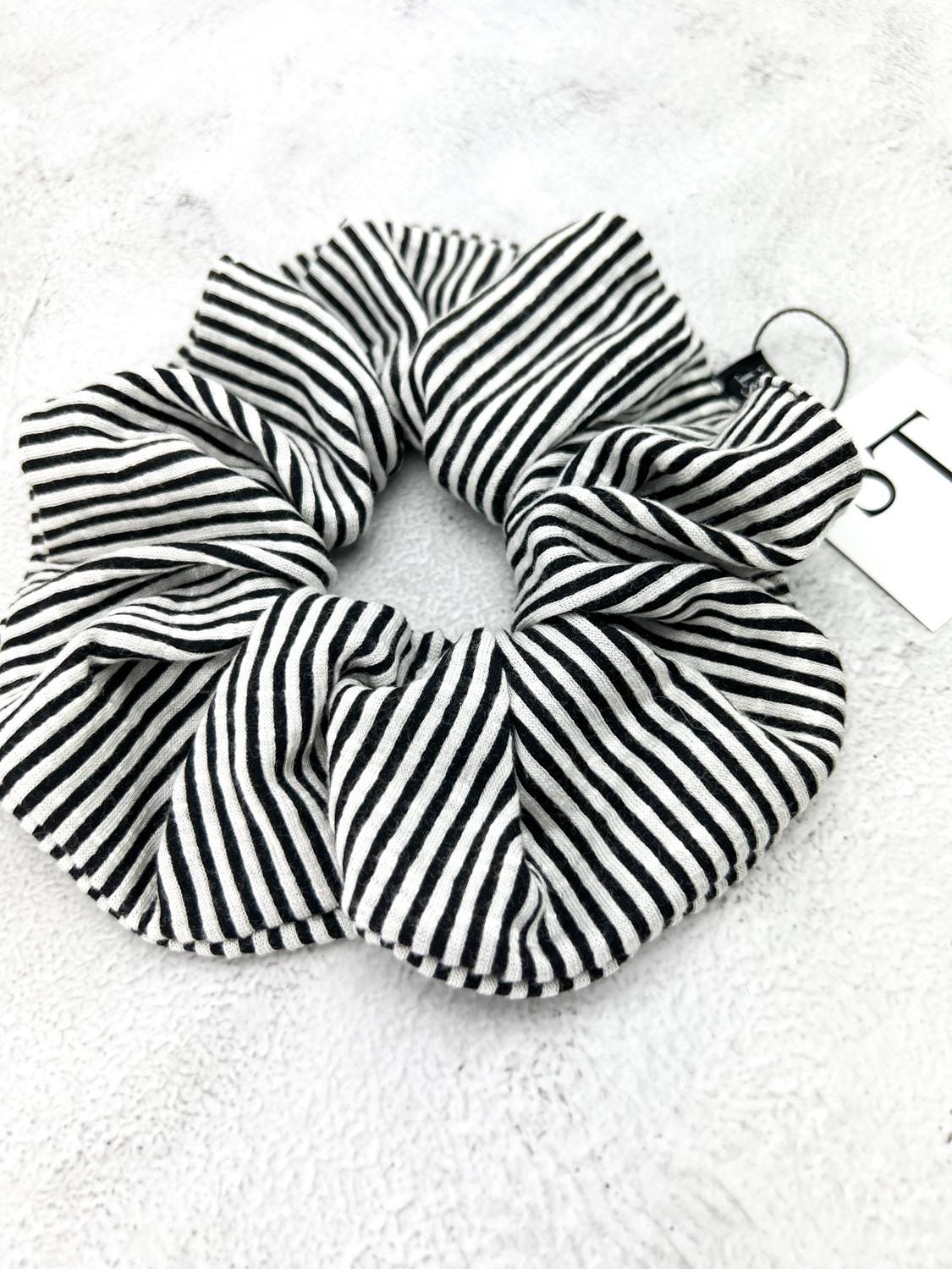 Black and White Pinstripe Knit Extra Large Hair Scrunchie SCR00045